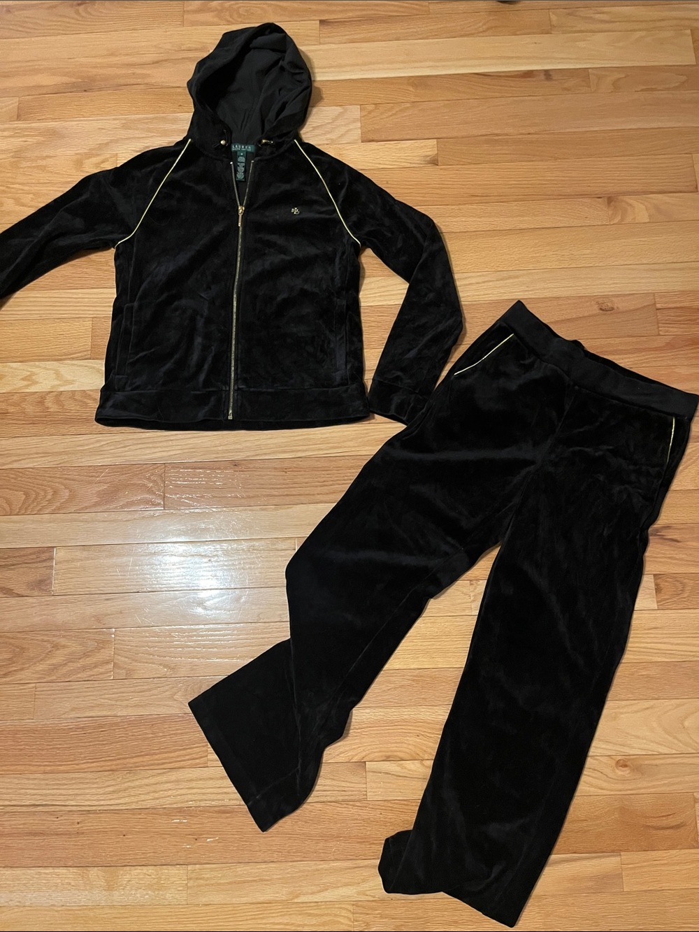 Vintage Ralph Lauren Black Velour Zip Hoodie & Pants Set